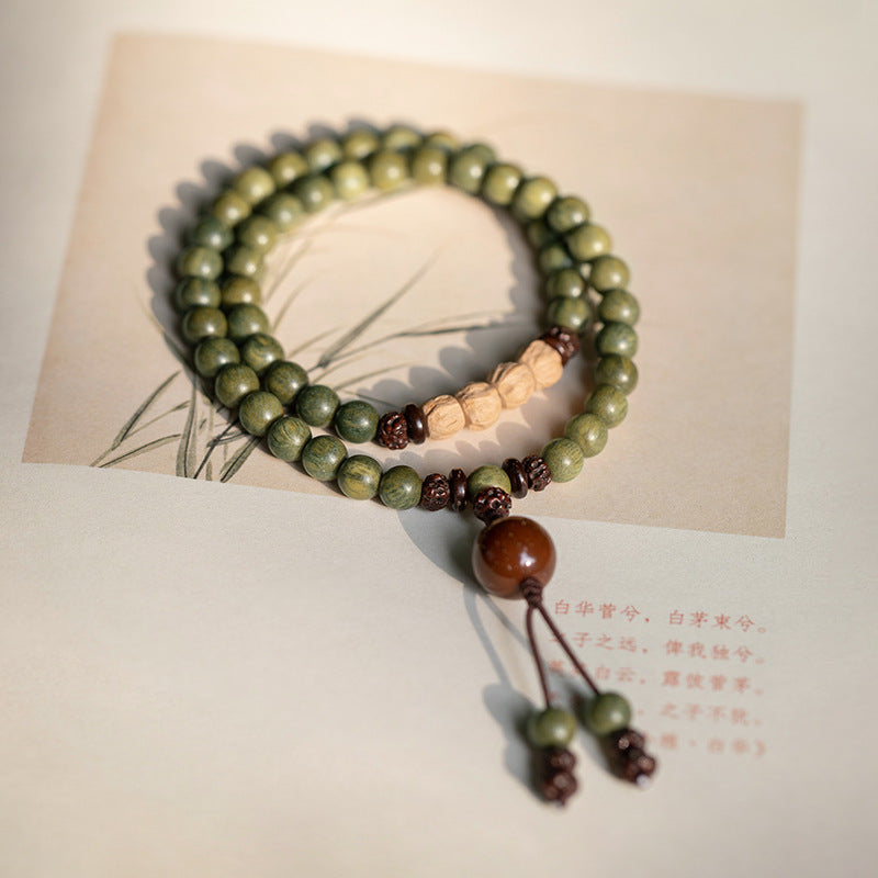 Sandalwood Prayer Beads Bracelet | Green Sandalwood Mala Bracelet for Women