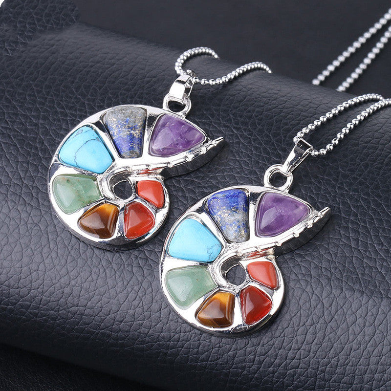 Seashell Chakra Crystal Pendant Necklace | Seven Chakra Natural Stone Jewelry