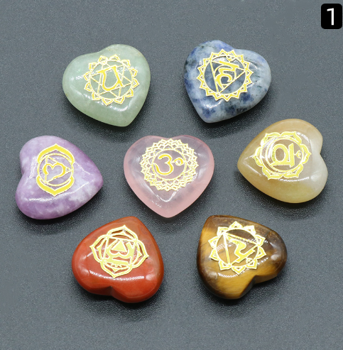 7Pcs Heart Chakra Natural Crystal Quartz Stones Set