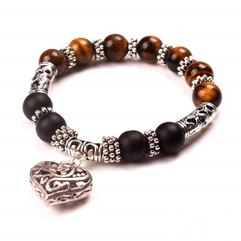 10mm Rainbow Chakra Natural Agate Heart Bracelet