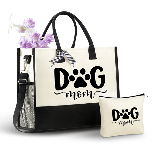 Dog Mom Canvas Tote & Makeup Pouch Set