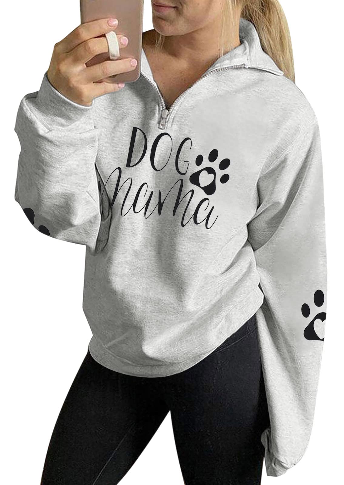 Dog Mom Paw Print Sweatshirt | Funny Mama Letter Pullover | Light Gray