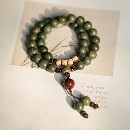 Sandalwood Prayer Beads Bracelet | Green Sandalwood Mala Bracelet for Women