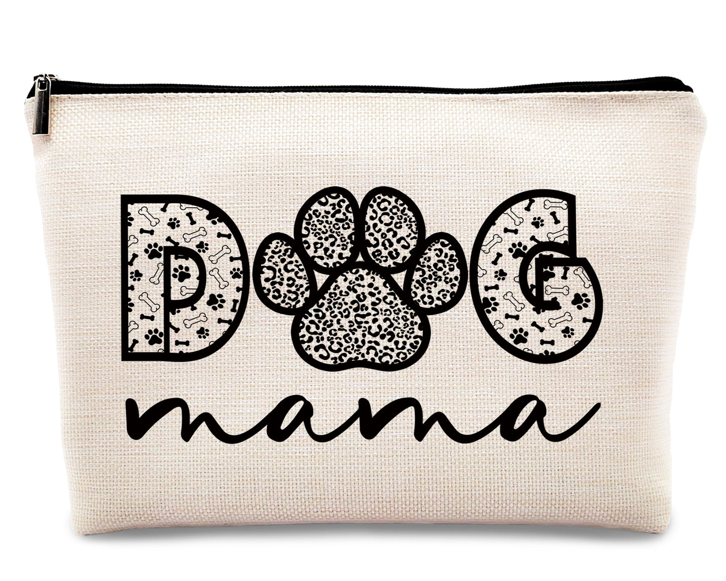 Dog Mama Makeup Bag | Paw Print Linen Cosmetic & Travel Pouch