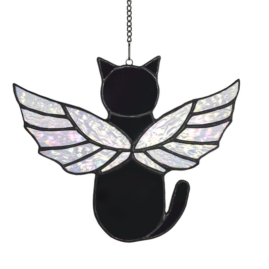 Angel Rainbow Wing Cat Memorial Suncatcher — Stained Glass Window Hanging