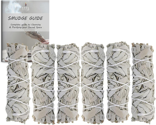 White Sage Smudge Sticks Bundle | 6-Pack 9" California Sage for Cleansing & Meditation