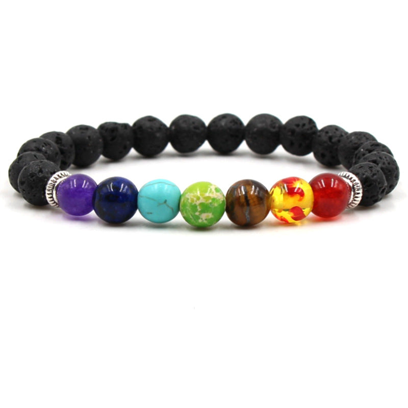 Black Lava Volcanic Stone Chakra Yoga Stretch Bracelet