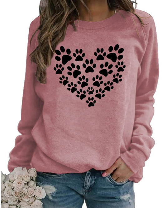 Dog Mom Heart Crewneck Sweatshirt | Lightweight Long Sleeve | Pink