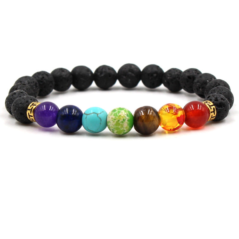Black Lava Volcanic Stone Chakra Yoga Stretch Bracelet