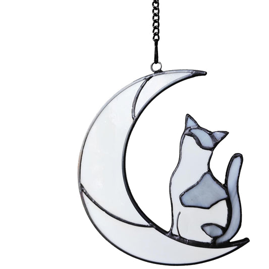 Stained Glass Cat Suncatcher | Gray & White British Shorthair Window Decor & Cat Lover Gift