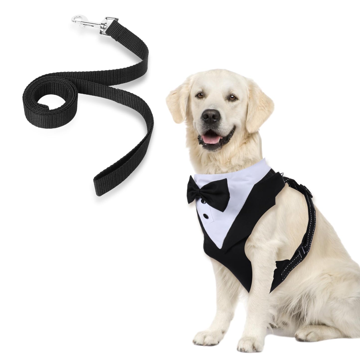 Dog Tuxedo Harness with Bow Tie | Wedding & Party Costume for Small Dogs