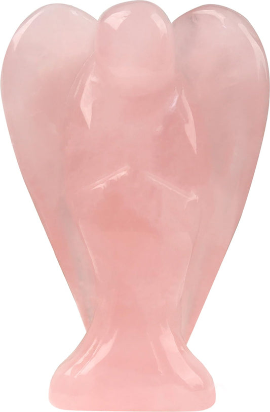 Rose Quartz Angel Figurine | Hand-Carved Crystal Guardian Statue