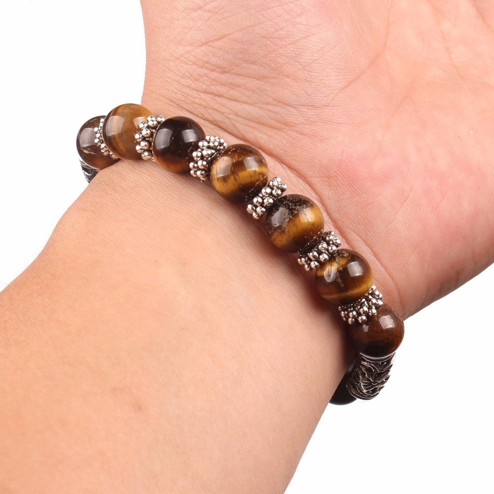 10mm Rainbow Chakra Natural Agate Heart Bracelet