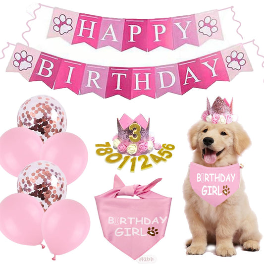 Dog Birthday Party Kit | Hat, Bandana, Banner, Balloons & Crown