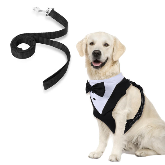 Dog Tuxedo Harness with Bow Tie | Wedding & Party Costume for Small Dogs