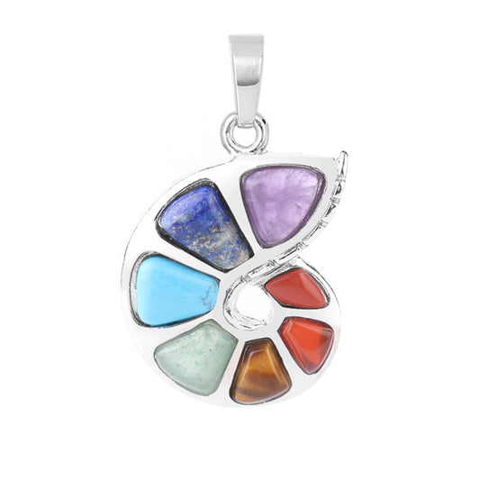 Seashell Chakra Crystal Pendant Necklace | Seven Chakra Natural Stone Jewelry