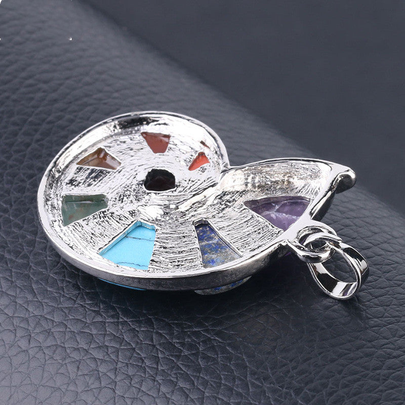 Seashell Chakra Crystal Pendant Necklace | Seven Chakra Natural Stone Jewelry