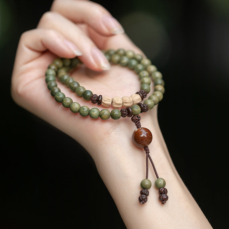 Sandalwood Prayer Beads Bracelet | Green Sandalwood Mala Bracelet for Women