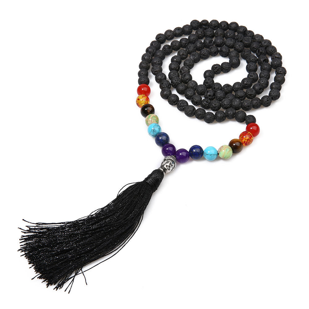 Energy Meditation Yoga Necklace | 7 Chakra Volcanic Stone Beads