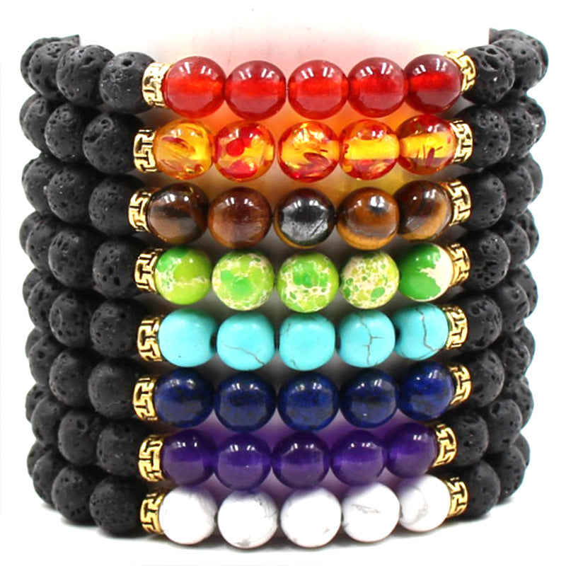 Five Gemstone Chakra Yoga Bracelet | Natural Volcanic Stone Beads
