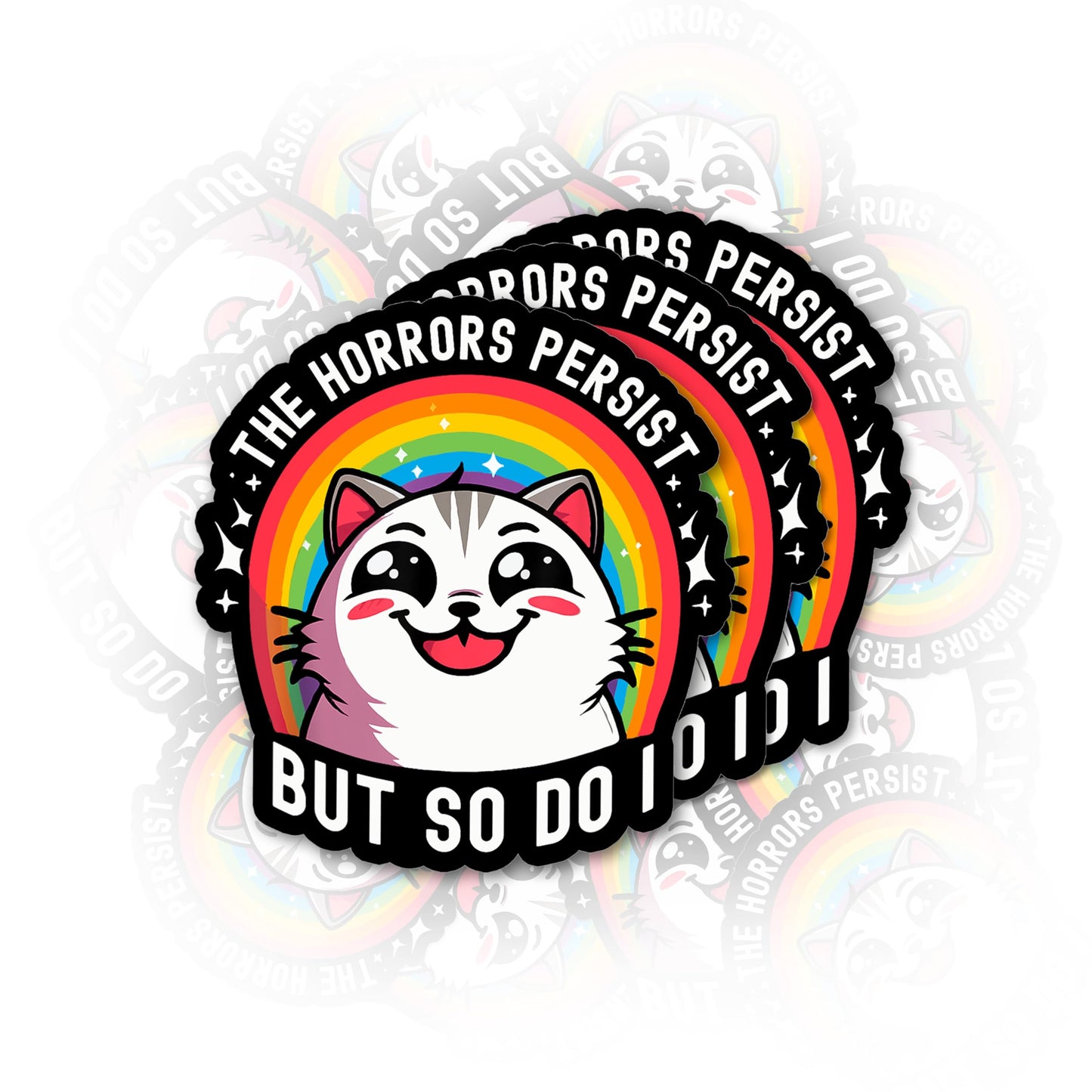 The Horrors Persist But So Do I | Funny Cat Mental Health Sticker Set | 3pc Waterproof Vinyl | 2"