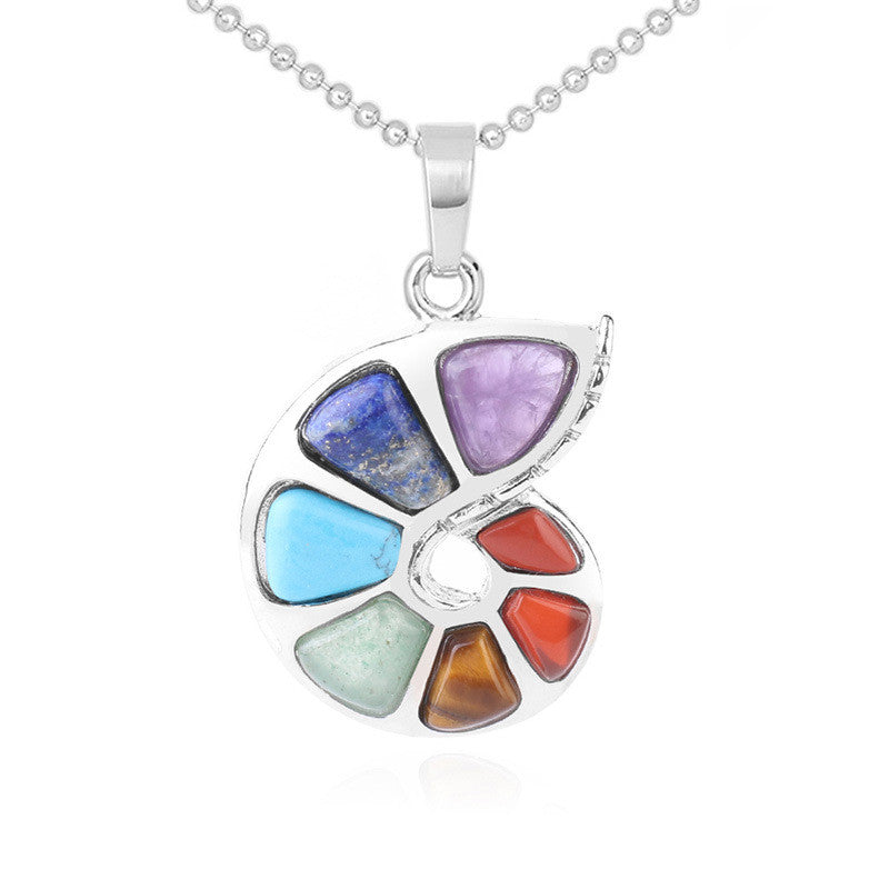 Seashell Chakra Crystal Pendant Necklace | Seven Chakra Natural Stone Jewelry