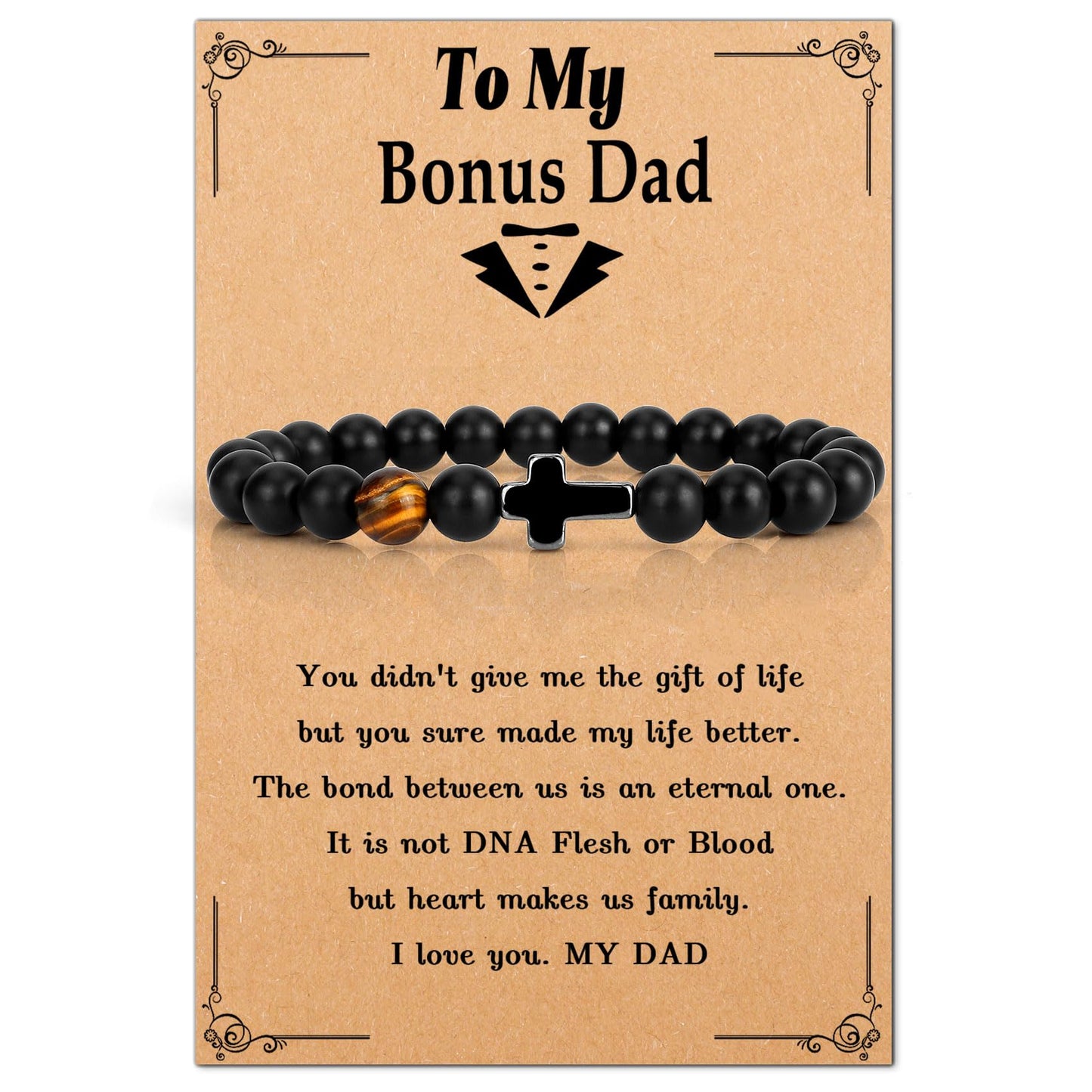 Tiger Eye & Black Onyx Bonus Dad Bracelet with Gift Card