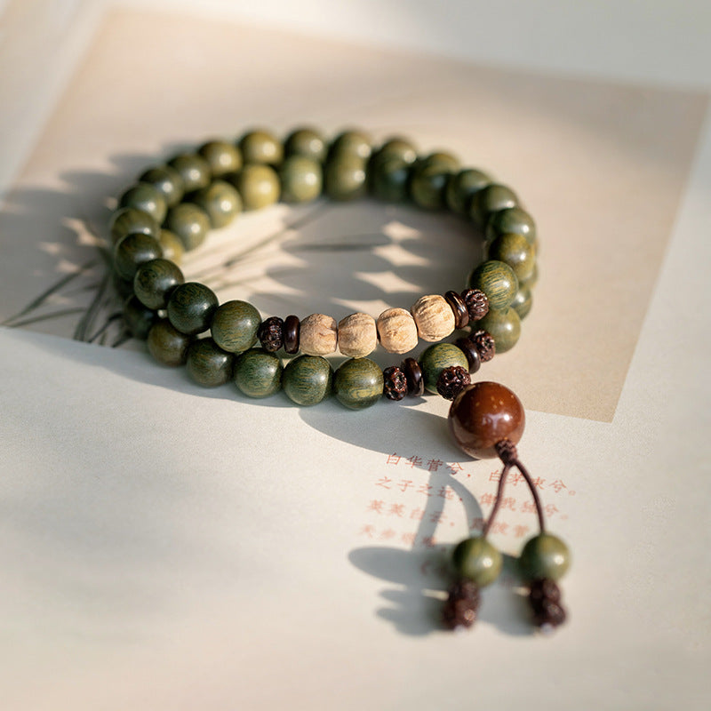 Sandalwood Prayer Beads Bracelet | Green Sandalwood Mala Bracelet for Women