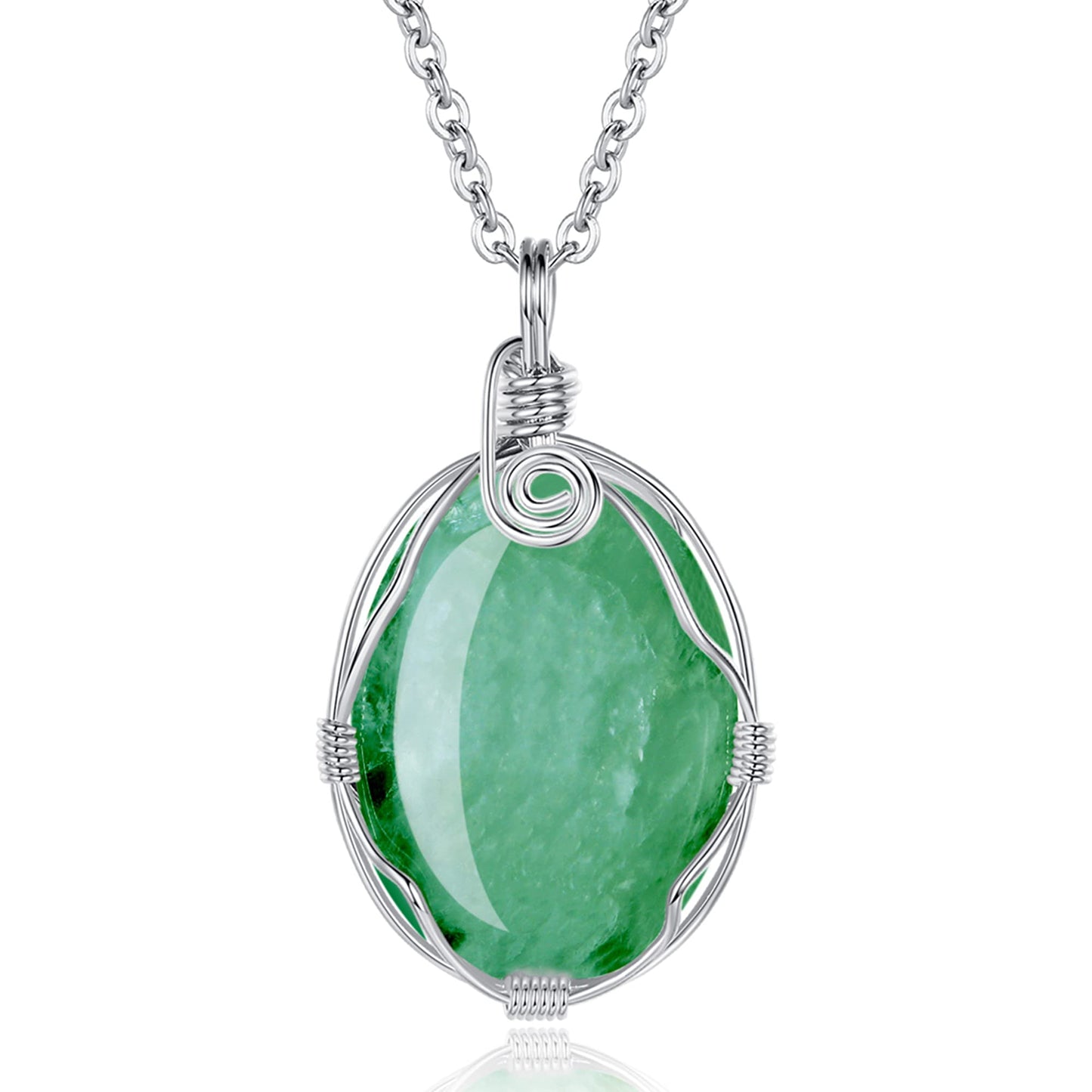 Green Aventurine Crystal Necklace | Wire Wrapped Gemstone Pendant