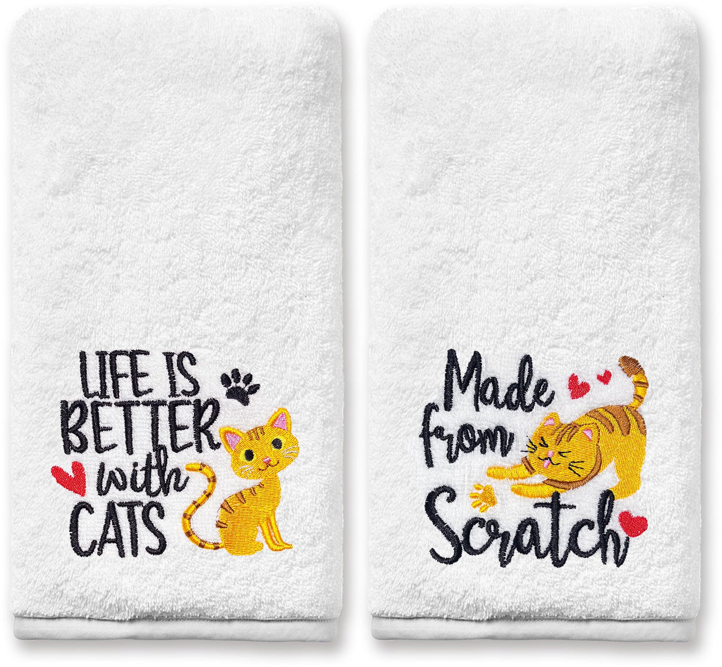 Embroidered Cat Mom Hand Towels | Set of 2 | 100% Cotton
