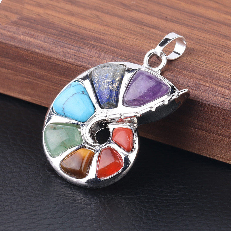 Seashell Chakra Crystal Pendant Necklace | Seven Chakra Natural Stone Jewelry