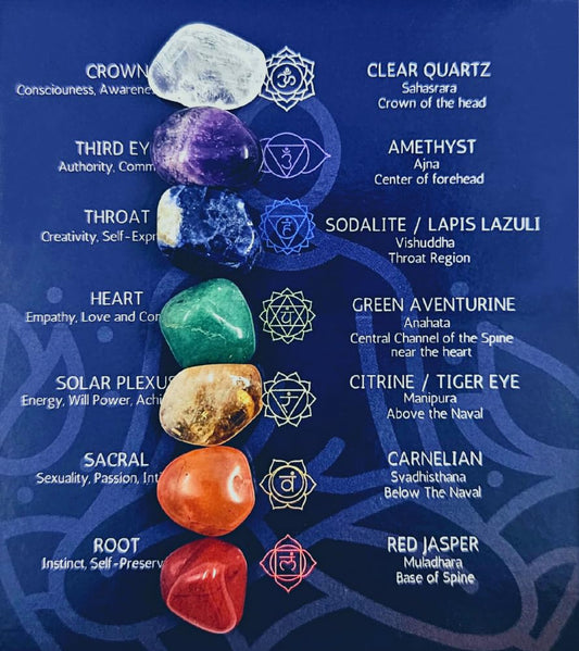 7 Chakra Healing Crystals Kit | Velvet Pouch, Reference Card & E-Book