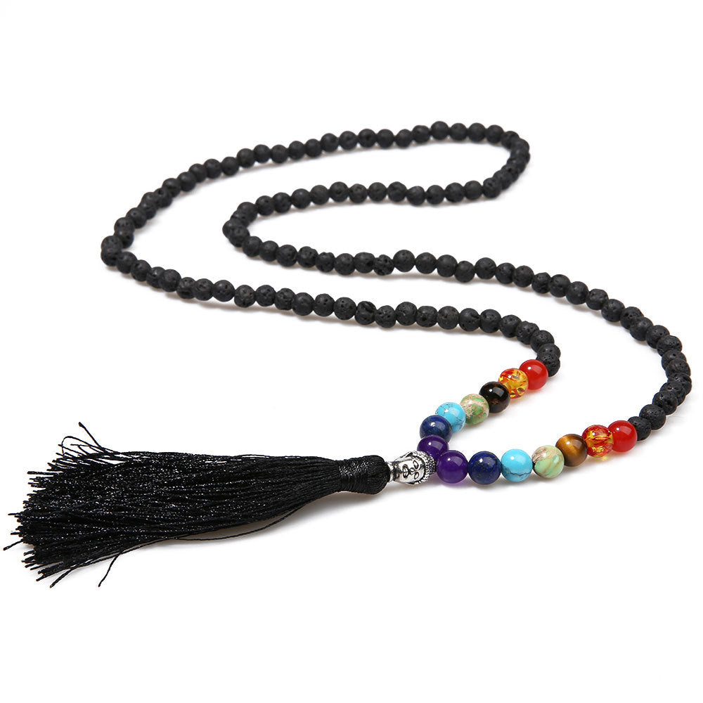 Energy Meditation Yoga Necklace | 7 Chakra Volcanic Stone Beads