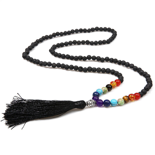 Energy Meditation Yoga Necklace | 7 Chakra Volcanic Stone Beads