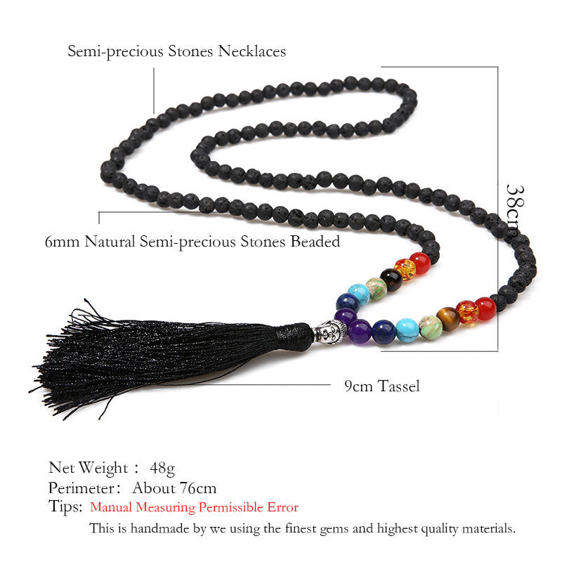 Energy Meditation Yoga Necklace | 7 Chakra Volcanic Stone Beads