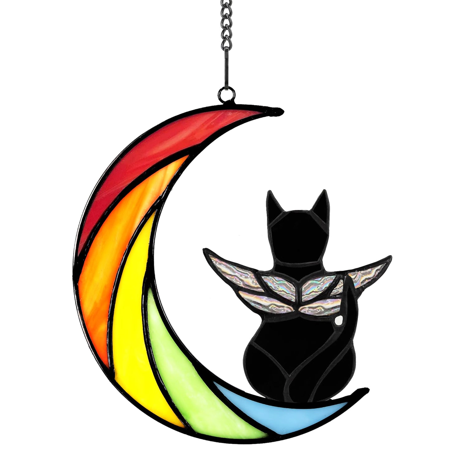 Black Cat Stained Glass Suncatcher | Rainbow Bridge Memorial & Cat Lover Gift