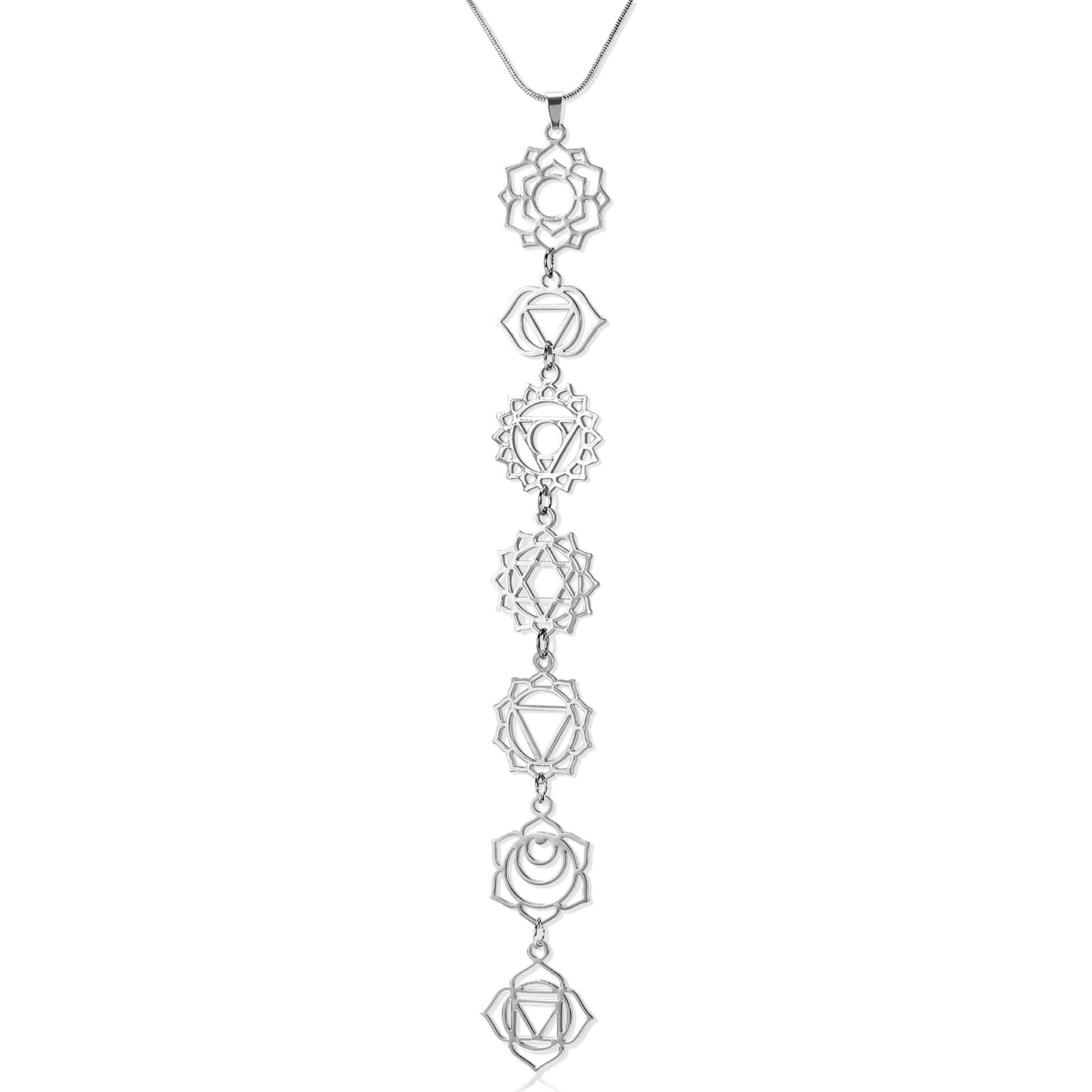 Seven Chakra Long Pendant Necklace | Stainless Steel Yoga Necklace with Gift Box